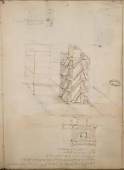 Page manuscrite sur laquelle est dessinée en plan de masse des escaliers.