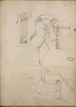 Page manuscrite sur laquelle est dessinée en plan de coupe des fortifications.
