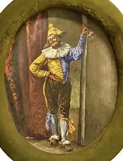 Polichinelle, 1890-1893 (gouache sur faïence ; Inv. musée de la Vie wallonne no&nbsp;MVW-5056840 ; 39,5&nbsp;×&nbsp;31&nbsp;cm), Liège, musée de la Vie wallonne.