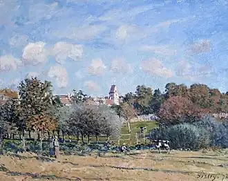 L'Église de Noisy-le-Roi, effet d'automne par Alfred Sisley, huile sur toile, 1874 (Collection Burrell).