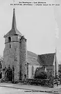 L'église Saint-Mériadec de Stival, qui date du XVe siècle (carte postale, vers 1940).