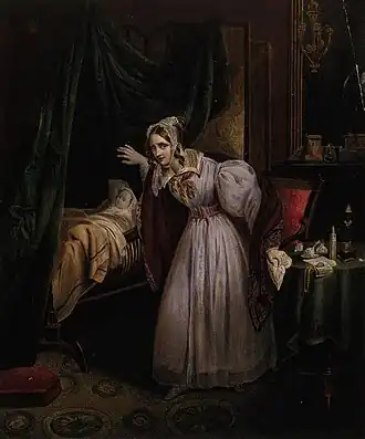 L'Anxiété maternelle, Salon de 1834, lithographie couleur d'après Aimable Le Bot.