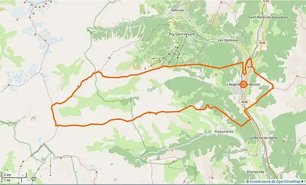 Carte OpenStreetMap de L'Argentière-la-Bessée et de ses environs