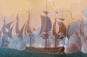 L'Hermione, détail du tableau de Rossel de Cercy.