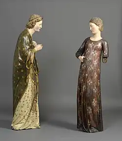Ange et Vierge de l'Annonciation, Milieu du XIVe&nbsp;siècle, Italie, Toscane, bois et noyer polychrome. H 175&nbsp;cm