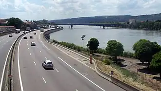 L'A7 à hauteur du centre de Valence en direction du sud.