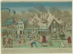 L’Incendie de la Foire Saint-Germain en 1762, vue d'optique publiée chez Chereau le jeune.