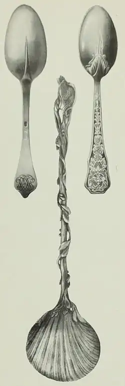 Détails de couverts travaillés, extraits de L'orfèvrerie française aux XVIIIe et XIXe&nbsp;siècles, p. 313