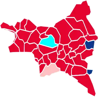 Nuance politique des candidats arrivés en tête dans chaque commune au 1er tour.