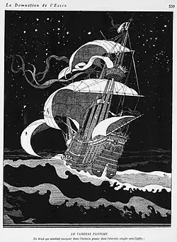 gravure d'un navire avec comme légende "Le vaisseau fantôme"