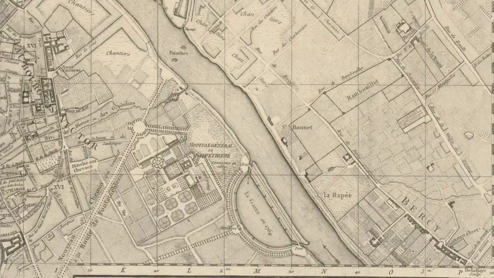 Situation de la Garre ou Gare d'eau d'Ivry en 1764