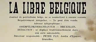 La Libre Belgique clandestine "Peter Pan" - 1942