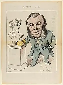 Dessin de presse représentant un homme qui dépose une bourse devant un buste de Marianne.