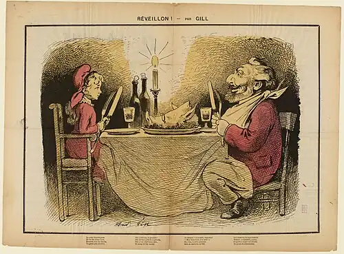 Caricature montrant un homme et une femme à table.