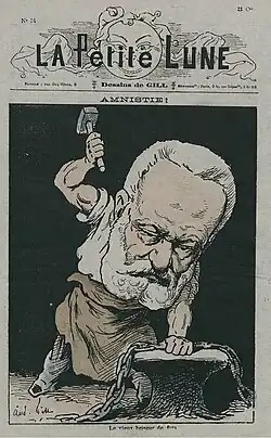 Caricature montrant un homme brisant ses chaines sur une enclume.