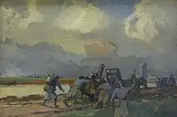Paul Morchain : La cuisine roulante brigade des fusiliers marins [pendant la Première Guerre mondiale] (Musée national de la Marine de Paris).