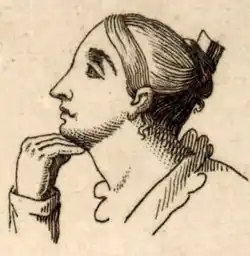 Dessin d'une Napolitaine se passant les doigts sous le menton.