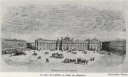 La place du Capitole, au temps des diligences (début XIXe&nbsp;siècle).