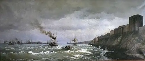 La rade de Brest et l'escadre cuirassée tableau de Michel Willenich.