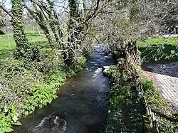 Le Quilliou, affluent de rive droite, juste avant sa confluence avec l'Aulne, à Penn-ar-Pont en Châteauneuf-du-Faou.