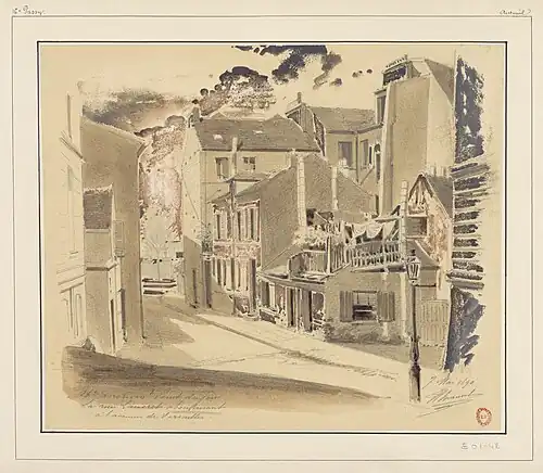 Vue de la rue en 1890 (dessin de Jules-Adolphe Chauvet).