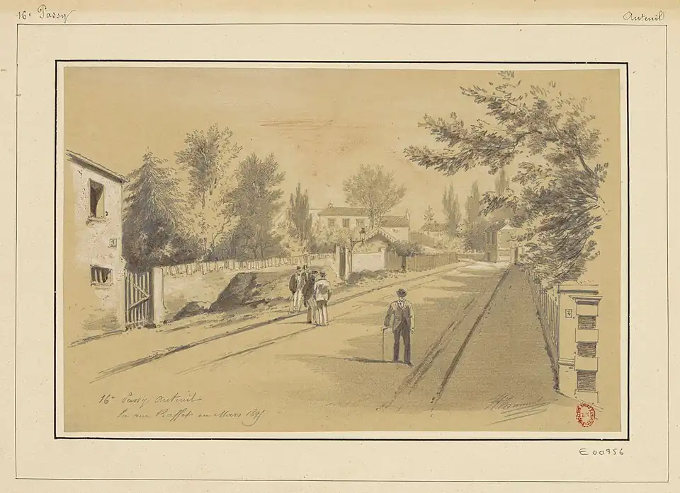 Vue de la rue en 1895 (dessin de Jules-Adolphe Chauvet).