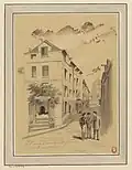 Vue de la rue en 1884 (dessin de Jules-Adolphe Chauvet).