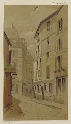 La rue en 1892 (dessin de Jules-Adolphe Chauvet).
