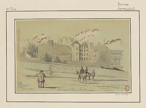 La rue au coin de la rue de Chaillot en 1894 (dessin de Jules-Adolphe Chauvet).