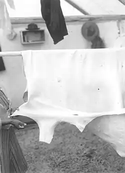 Étirage d'une peau d'orignal. Lac Mistassini, 1946.