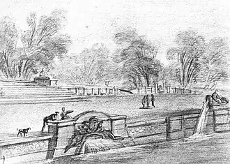 Jean-Baptiste Lallemand, La pièce d'eau de Montmusard, fusain, Musée des Beaux-Arts de Dijon