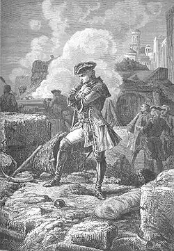 Lally-Tollendal, ultime défenseur de Pondichéry, pendant le siège de 1760-61, vu par un illustrateur du XIXe siècle.