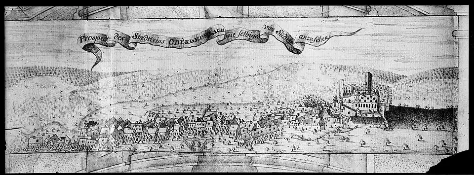 Obergrombach vue du sud, gravure de Johann Dietrich Haeckhern, 1749