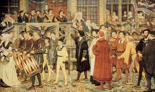 Cortège de la chambre de rhétorique De Violieren, 1899salle des pas-perdus de l'hôtel de ville d'Anvers.