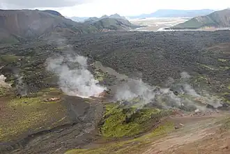 Différentes manifestations géothermiques aux pieds de Brennisteinsalda.