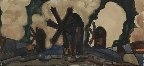 Kasimir Malevitch, Paysage et moulins, 1909-1910.