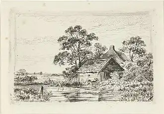 Paysage avec une ferme.