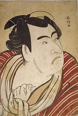Ōkubi-e de l'acteur de kabuki, Matsumoto Kōshirō IV, en Tsurunosuke (estampe de Katsukawa Shunkō I)