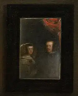 Détail du miroir avec l'image réfléchie de Philippe IV et Mariana.