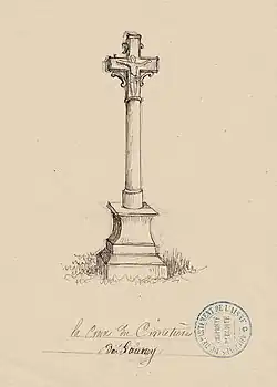 Dessin du calvaire du cimetière en 1878 (dessin d'Amédée Piette).