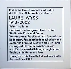 Laure Wyss Gedenktafel an der Winkelwiese 6, Zürich