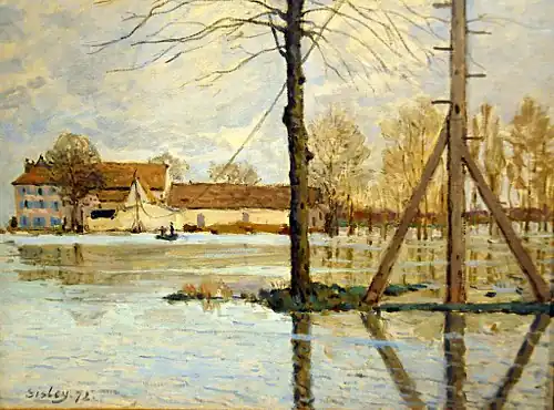 Le Bac de l'île de la Loge, inondation, 1872, par Alfred Sisley