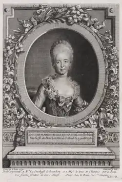 Portrait de la Bathilde d’Orléans (duchesse de Bourbon, 1750-1822), 1774, par Pierre Adrien Le Beau (1744–1817) d'après Simon Bernard Lenoir (1729-1791)