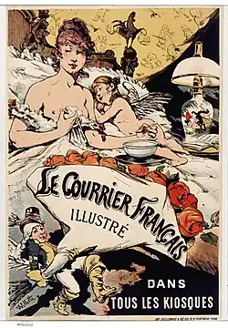 Affiche de l'hebdomadaire illustré Le Courrier français, 1885.