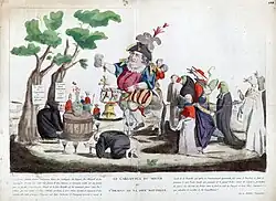Dessin satirique représentant Gargantua en roi glouton.