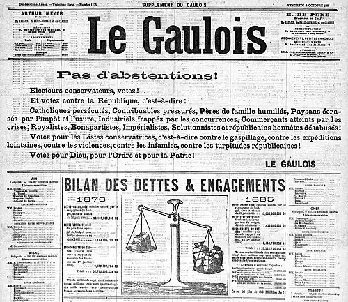 Appel aux « électeurs conservateurs » (Le Gaulois, supplément du 2 octobre 1885).