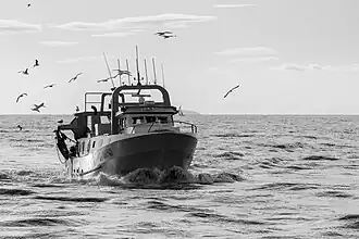 Un bateau de pêche revenant au port du Grau-du-Roi.