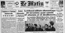 Numérisation de la manchette du journal Le Matin.