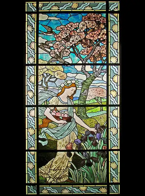 Le Printemps d'Eugène Grasset, réalisé par Félix Gaudin, maître verrier, présenté au Salon de la Section nationale des Beaux-arts à Paris en 1894, dans la section architecture.