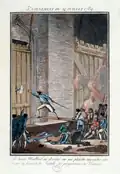 Le brave Maillard va chercher sur une planche suspendue au-dessus du fossé de la Bastille, les propositions des assiégés, 2 janvier 1791.